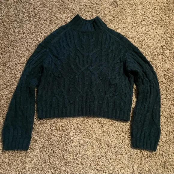VINCE Interlaced Cable Knit Turtleneck Sweater Dark Malachite Sz M Alpaca Wool - Picture 11 of 15